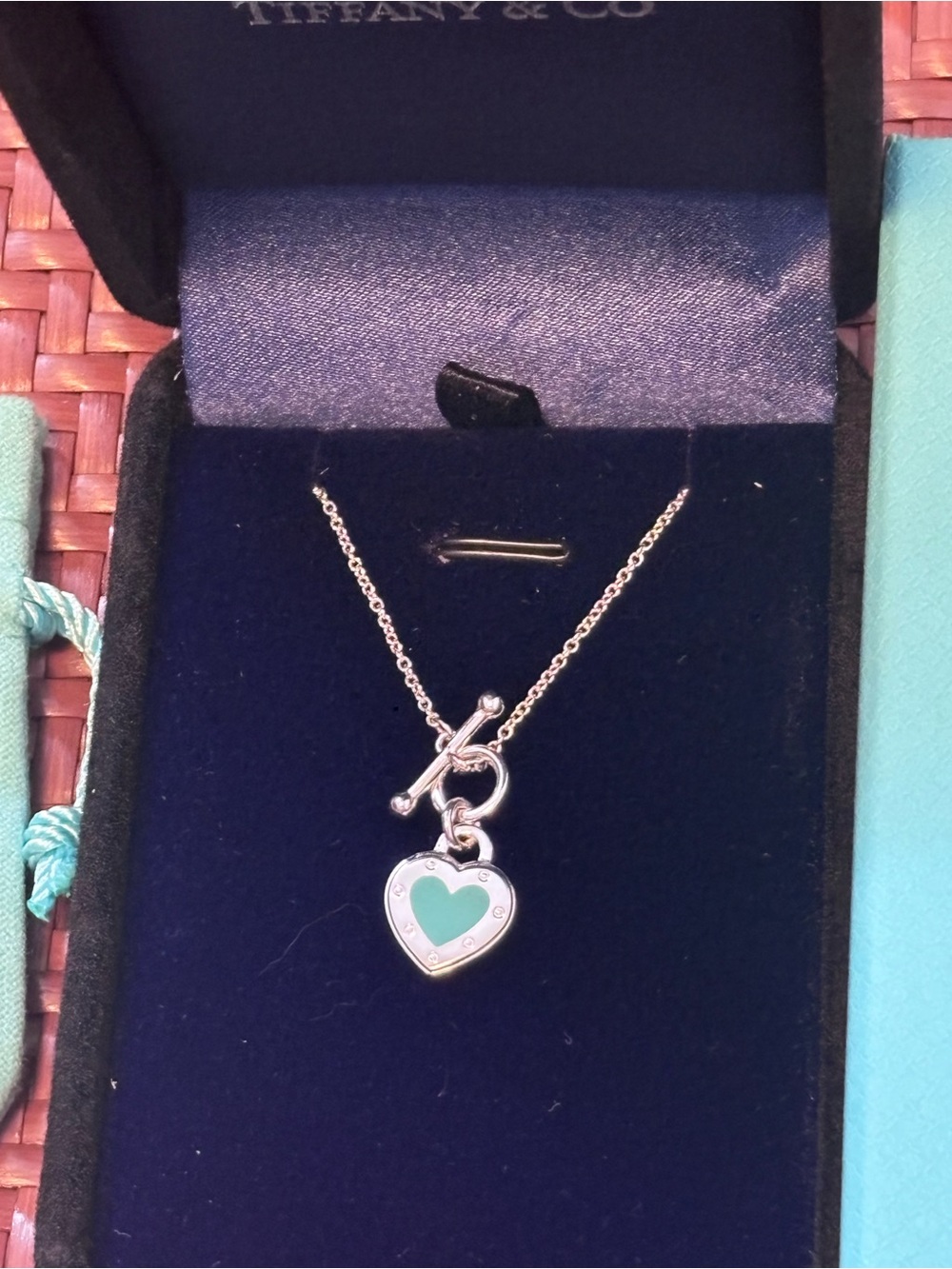 Tiffany & Co. Silver Necklace with Blue Heart Enamel Charm